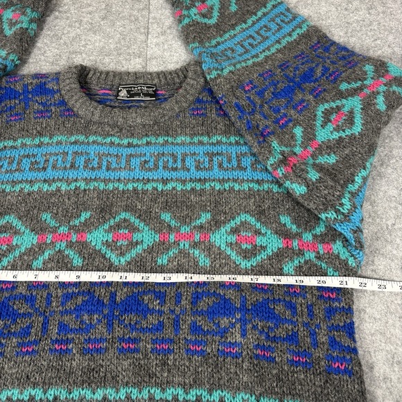 Vintage Preswick Moore Sweater Multicolor Geometric Wool Made In HongKong Sz L - Picture 6 of 8